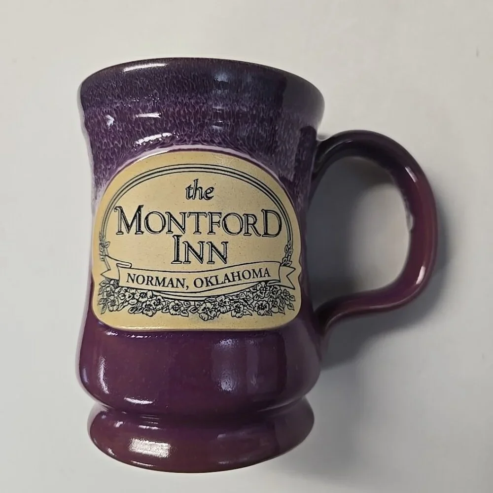 Deneen Pottery The Montford Inn Norman, Oklahoma Purple Drip Glaze Mug 2018